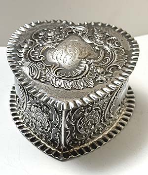 Durgin antique sterling heart shaped box hinged lid